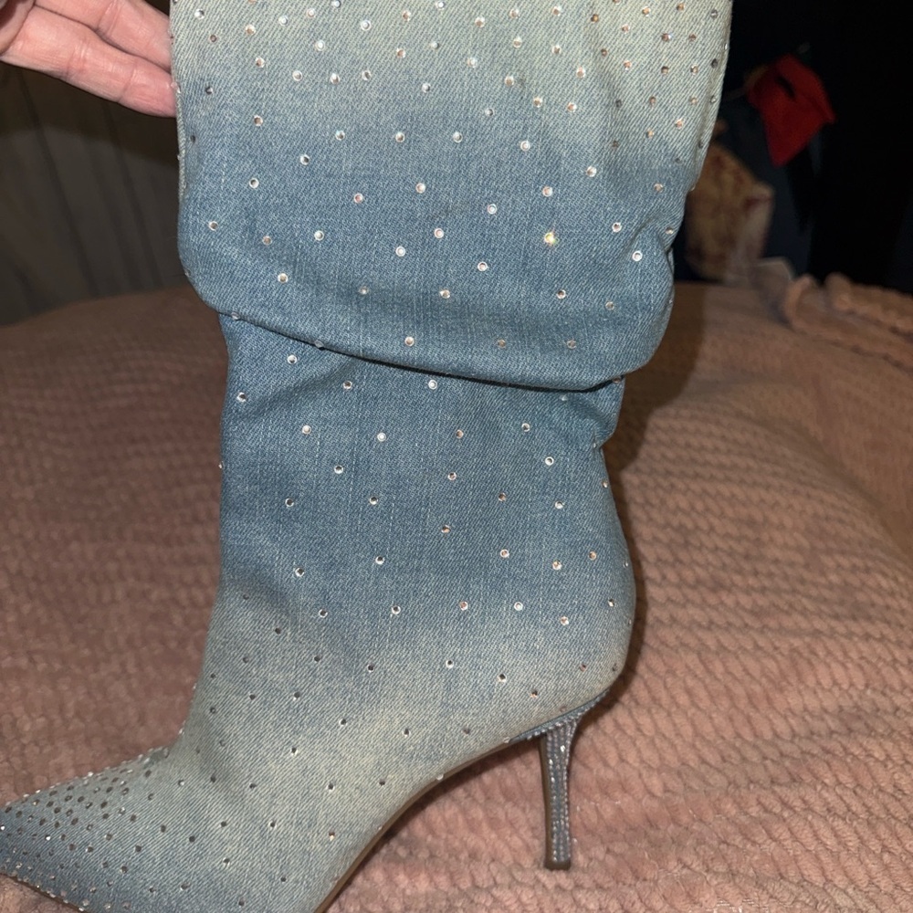 Elegant Blue Studded Women's Boots